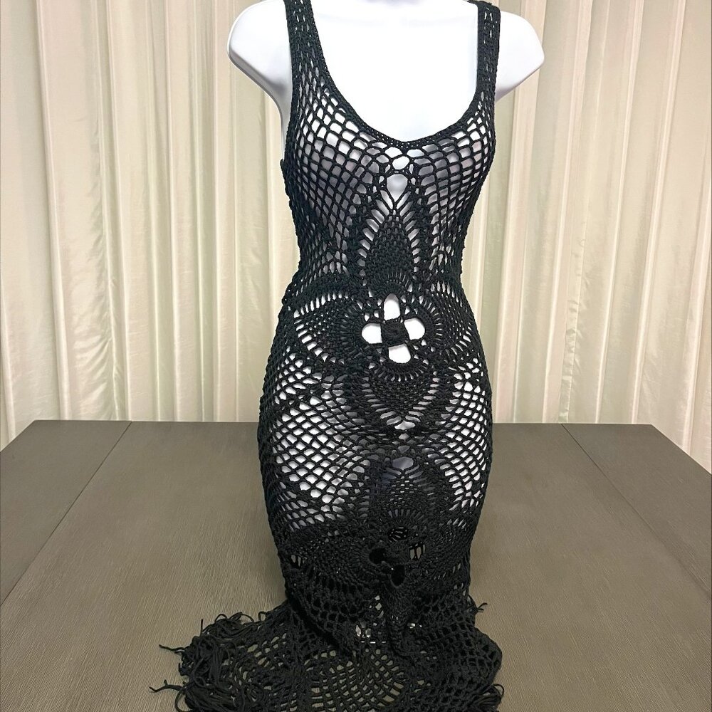 Hera Collection Black Knit Crochet Cover-Up Dress